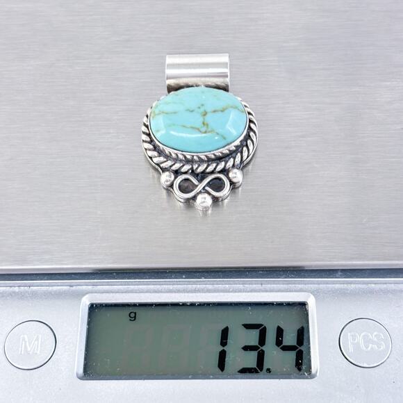 Blue Magnesite Slide Pendant | Vintage Mexico Taxco TJ-76 | Sterling Silver 925 - Picture 6 of 7